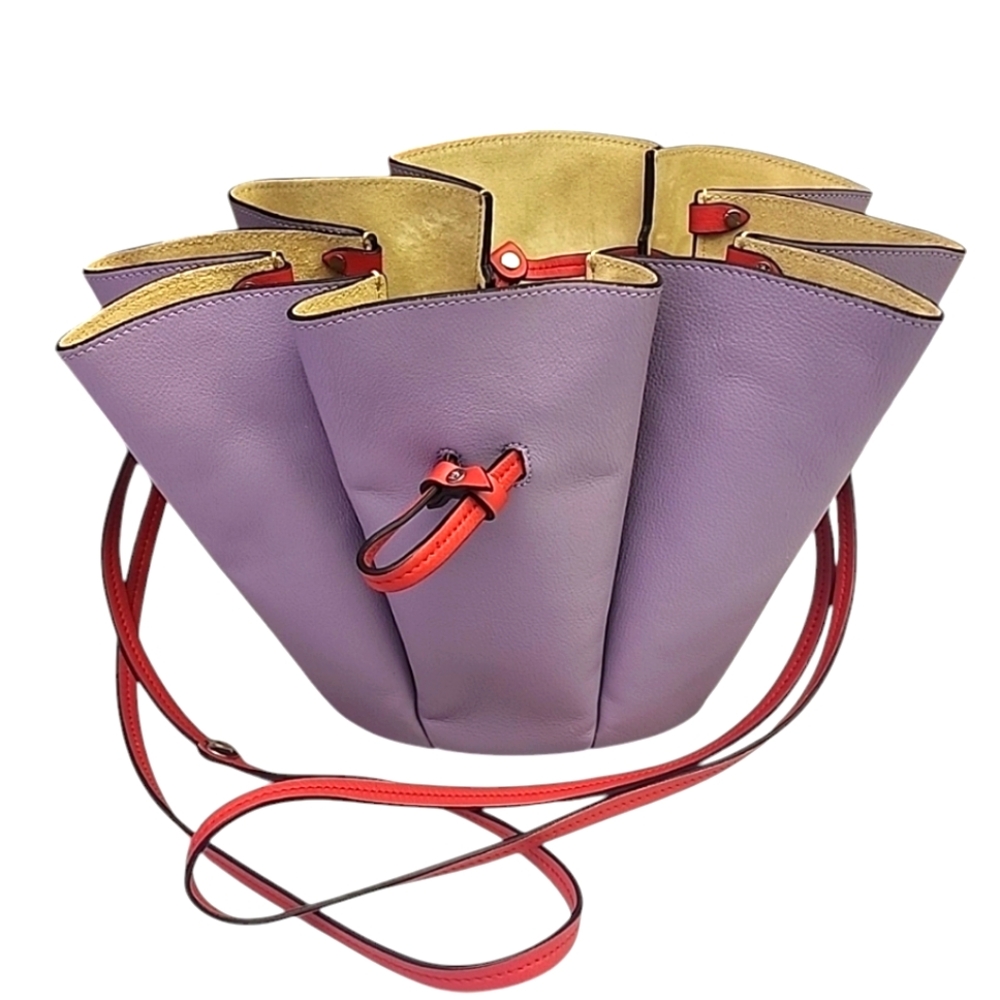 LANVIN Purple Leather Tulip Expandable Bucket Bag Floral Drawstring Rare Couture - Picture 15 of 15